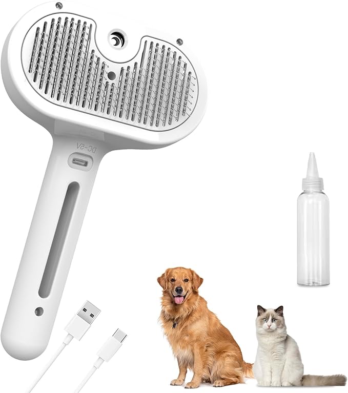 Pet Steam Brush , 3 in 1  Spray Hair Removal Comb for Dog and Cat, Steam for Shedding and Grooming, Spritz Defur Comb, Water Brush for Long & Short Haired Pets