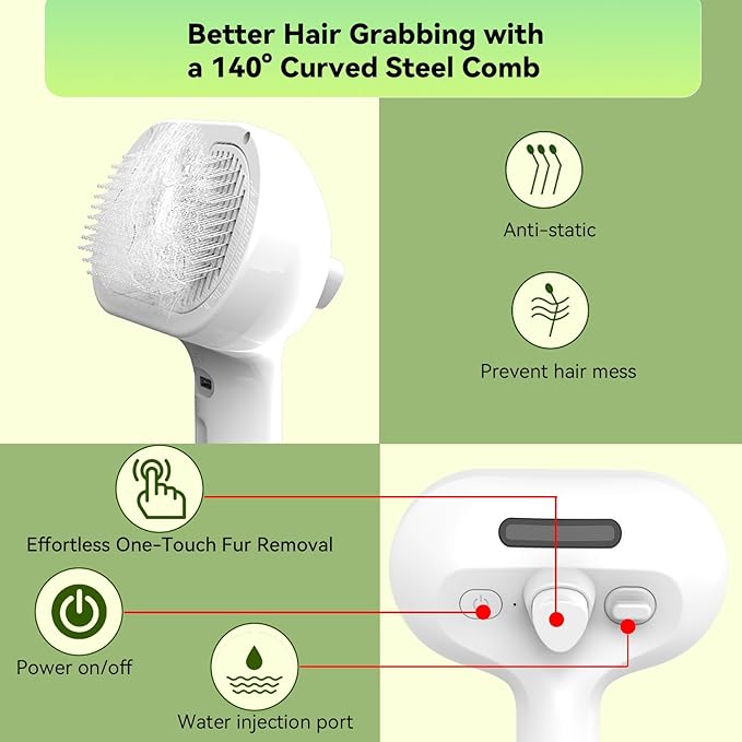 Pet Steam Brush , 3 in 1  Spray Hair Removal Comb for Dog and Cat, Steam for Shedding and Grooming, Spritz Defur Comb, Water Brush for Long & Short Haired Pets