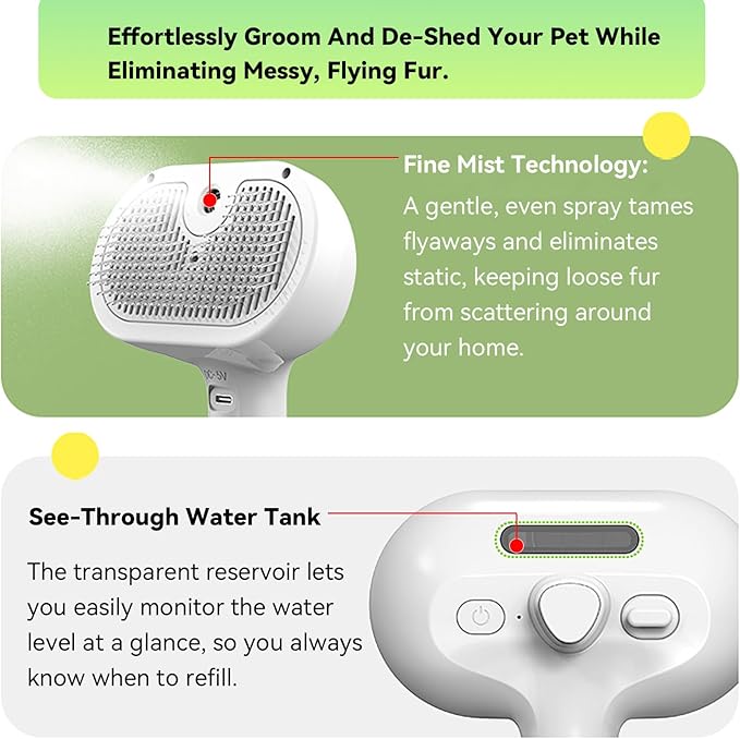 Pet Steam Brush , 3 in 1  Spray Hair Removal Comb for Dog and Cat, Steam for Shedding and Grooming, Spritz Defur Comb, Water Brush for Long & Short Haired Pets