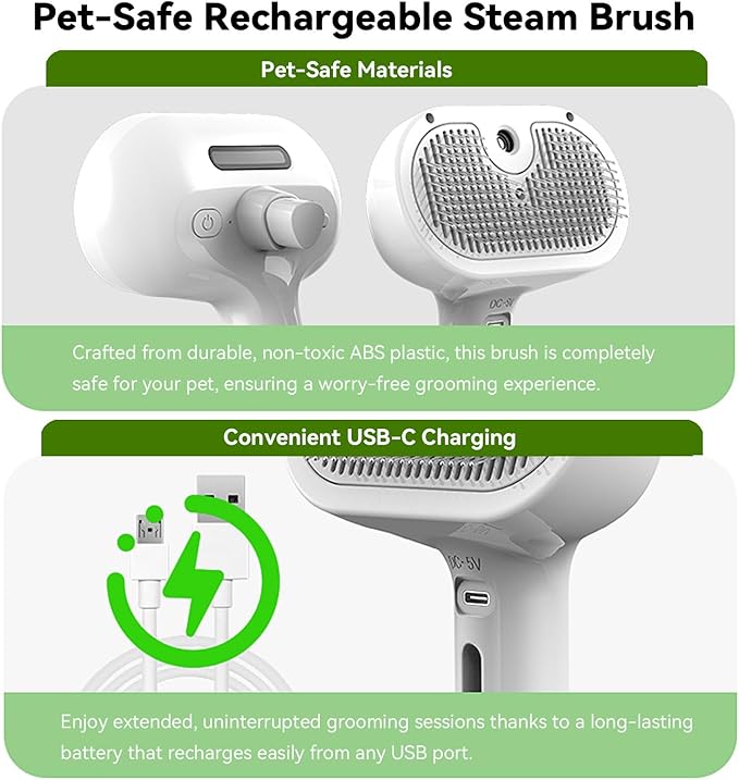 Pet Steam Brush , 3 in 1  Spray Hair Removal Comb for Dog and Cat, Steam for Shedding and Grooming, Spritz Defur Comb, Water Brush for Long & Short Haired Pets