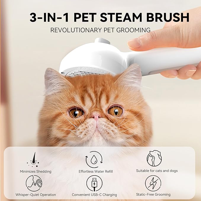 Pet Steam Brush , 3 in 1  Spray Hair Removal Comb for Dog and Cat, Steam for Shedding and Grooming, Spritz Defur Comb, Water Brush for Long & Short Haired Pets