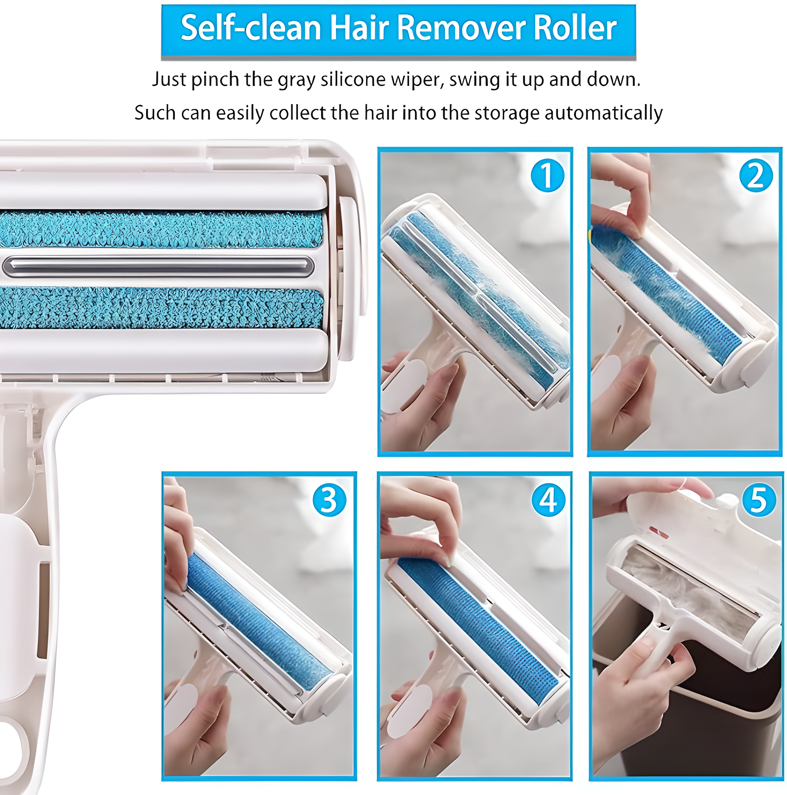 Pet Hair Remover Roller - Dog & Cat Fur Remover with Self-Cleaning Base - Efficient Animal Hair Removal Tool