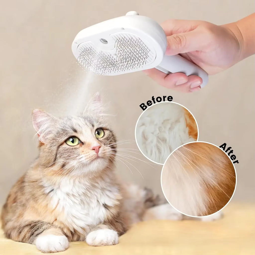 Pet Steam Brush , 3 in 1  Spray Hair Removal Comb for Dog and Cat, Steam for Shedding and Grooming, Spritz Defur Comb, Water Brush for Long & Short Haired Pets