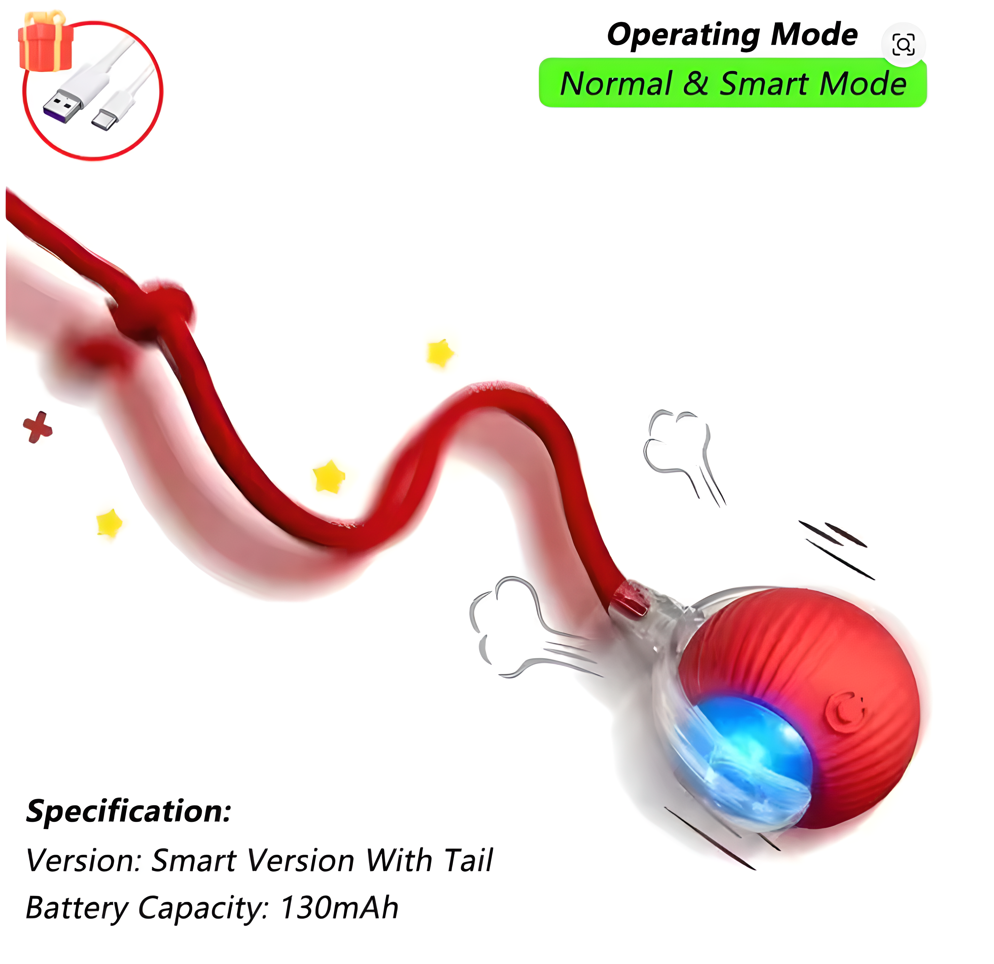 Cat Interactive Ball Toy, Automatic Rolling Ball with Tail, Rechargeable Smart Pet Interactive Toy, Intelligent Mouse for Cat