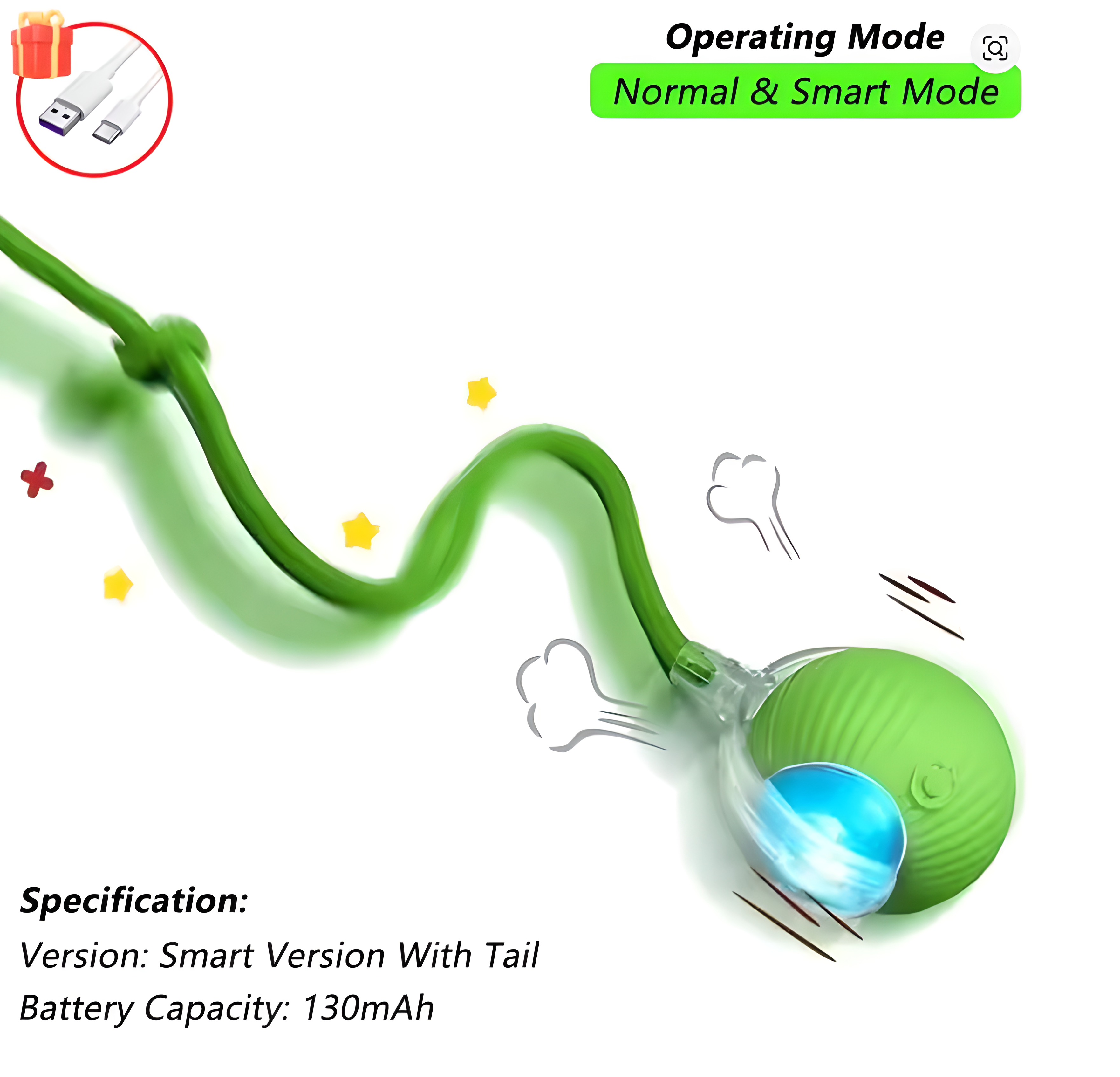 Cat Interactive Ball Toy, Automatic Rolling Ball with Tail, Rechargeable Smart Pet Interactive Toy, Intelligent Mouse for Cat