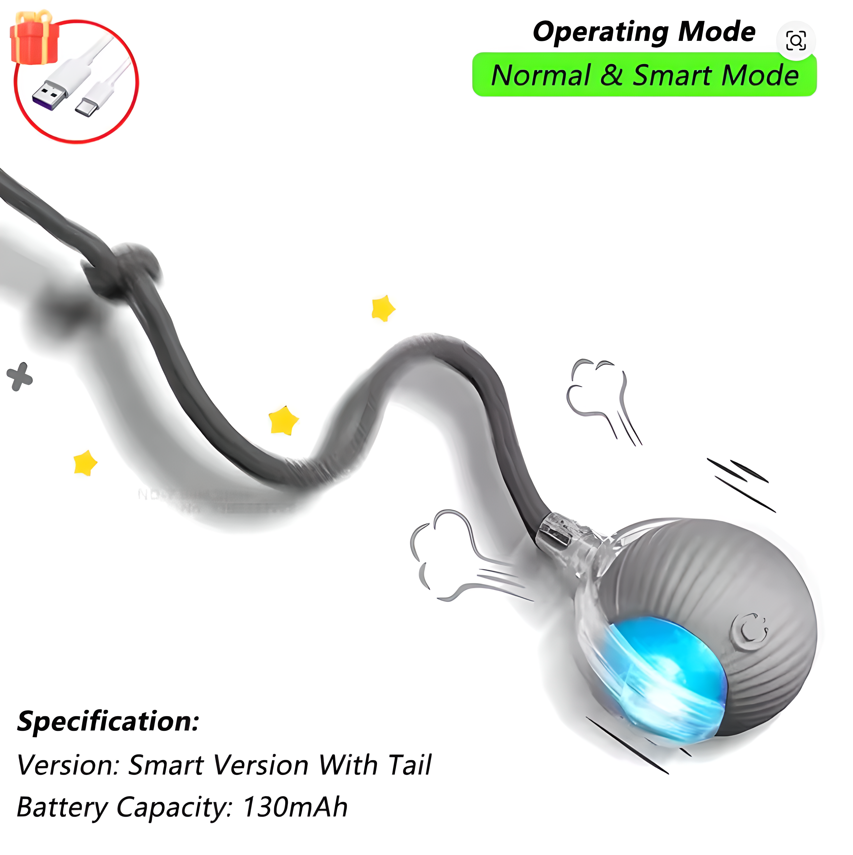 Cat Interactive Ball Toy, Automatic Rolling Ball with Tail, Rechargeable Smart Pet Interactive Toy, Intelligent Mouse for Cat